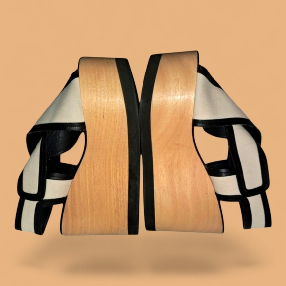 Isabel Marant "Zlova" Wedge EU 40 (9/9.5 US) Black Leather White Cotton Buckles - Picture 2 of 13